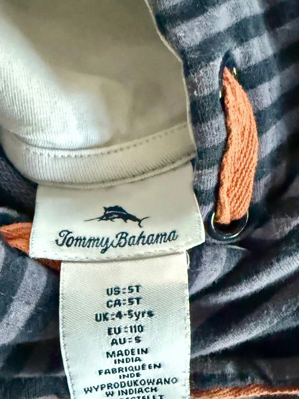 Tommy Bahama Blue Striped Hooded Sweatshirt with Orange Accents